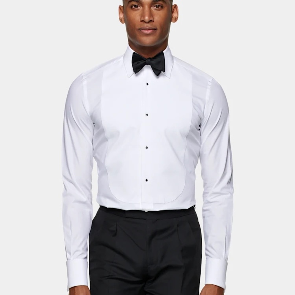 white slim fit tuxedo shirt